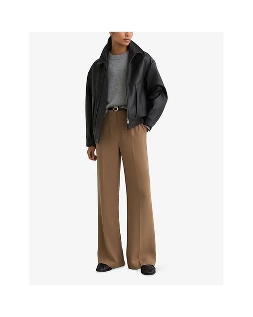Reiss Brown Margeaux Wide-Leg Stretch-Woven Trousers