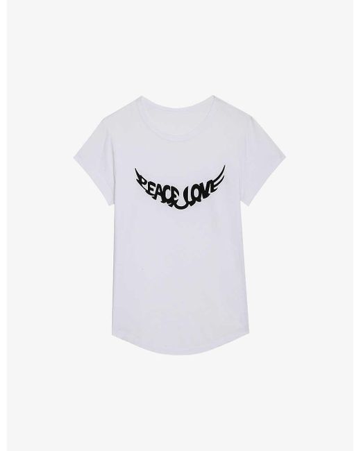 Zadig & Voltaire White 'peace Love'-wings Organic-cotton T-shirt
