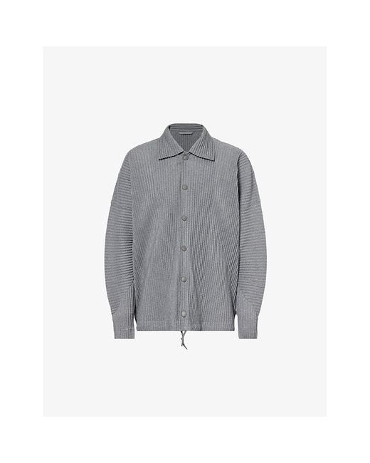 Homme Plissé Issey Miyake Gray Pleated Spread-collar Knitted Jacket for men