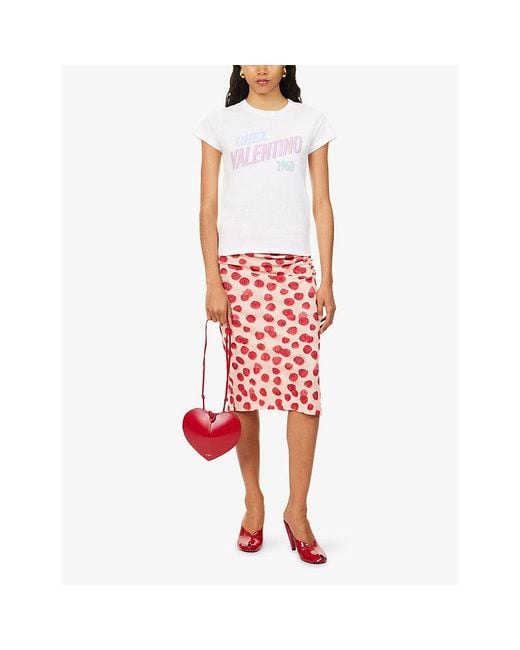 Valentino White Text-Print Round-Neck Cotton T-Shirt