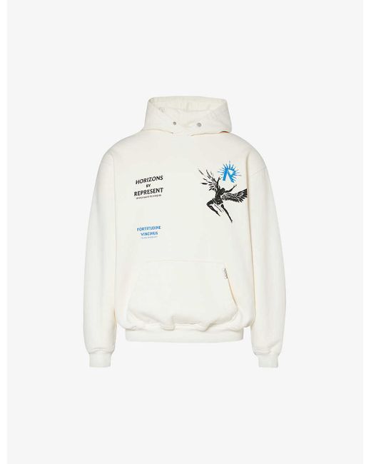 Represent White Icarus Graphic-print Cotton-jersey Hoody for men