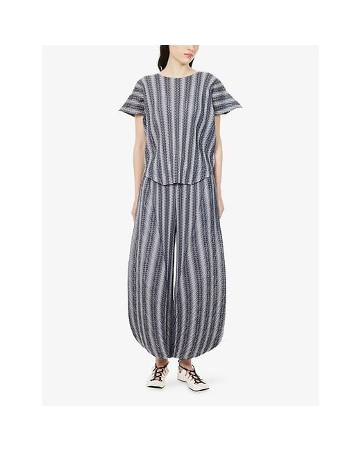 Pleats Please Issey Miyake Blue Pleats Zigzag Knitted Trousers