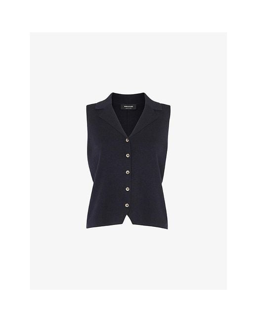 Whistles Blue Maisie Button-Front Cotton-Blend Tank Top