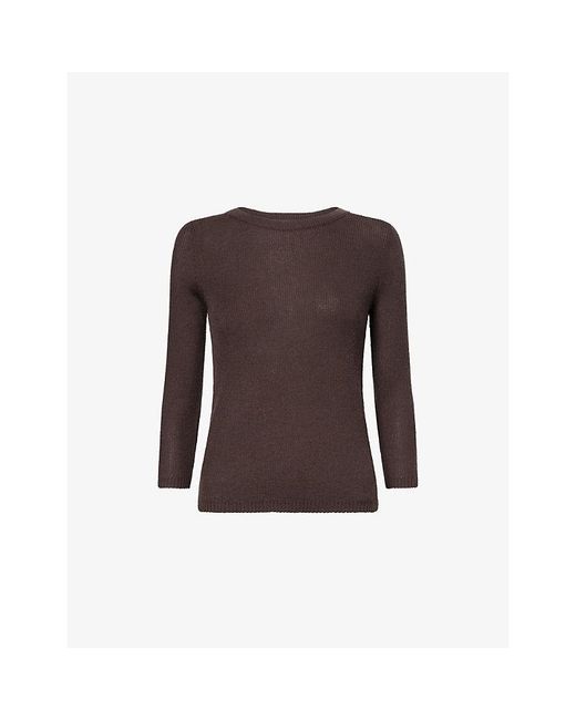Vince Brown 3/4 Sleeve Boat-Neck Cashmere And Silk Blend Jumper