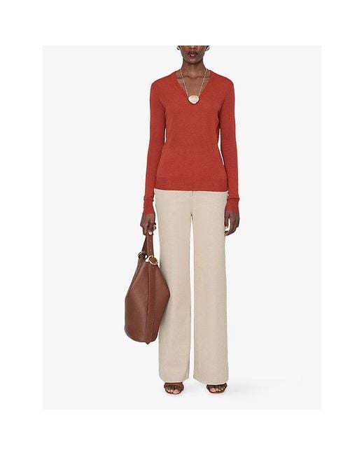Joseph Red Cashair V-Neck Cashmere Jumper