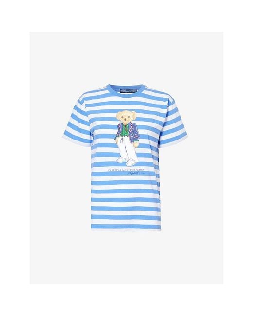 Polo Ralph Lauren Blue Brand-print Striped Cotton-jersey T-shirt