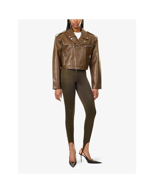 Frankie Shop Brown Daphne Cropped Biker Jacket