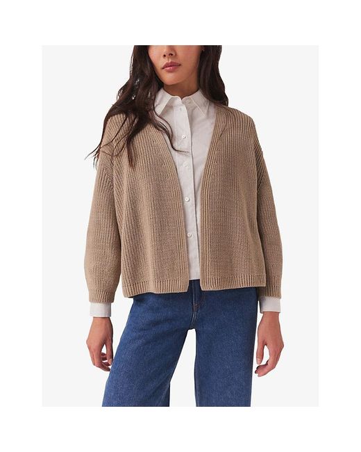The White Company Gray Collarless Ribbed Organic-cotton Knitted Cardigan