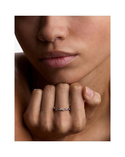 Astrid & Miyu White Ripple-Plated Sterling And Cubic Zirconia Band Ring