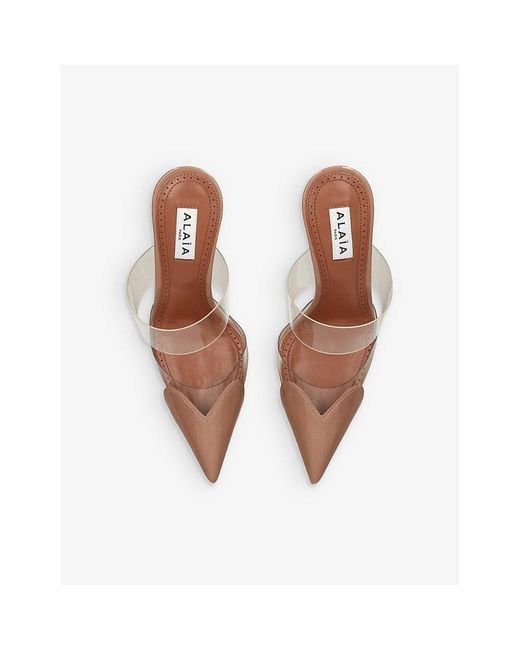 Alaïa White Cœur 90 Point-Toe Patent-Leather Mules