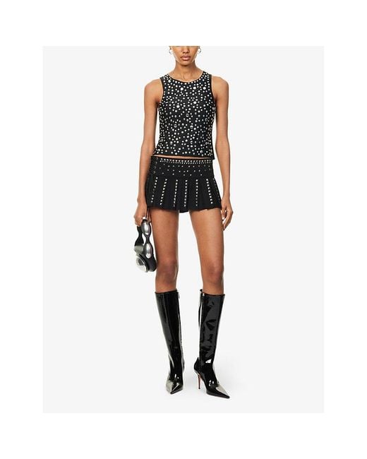 Jaded London Black Onyx Studded Stretch-Twill Mini Skirt