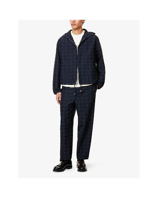 KENZO Blue Weave Two-Welt-Pockets Cotton-Jersey Hoody for men