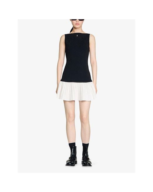 Sandro Black Two-Tone Sleeveless Woven Mini Dress