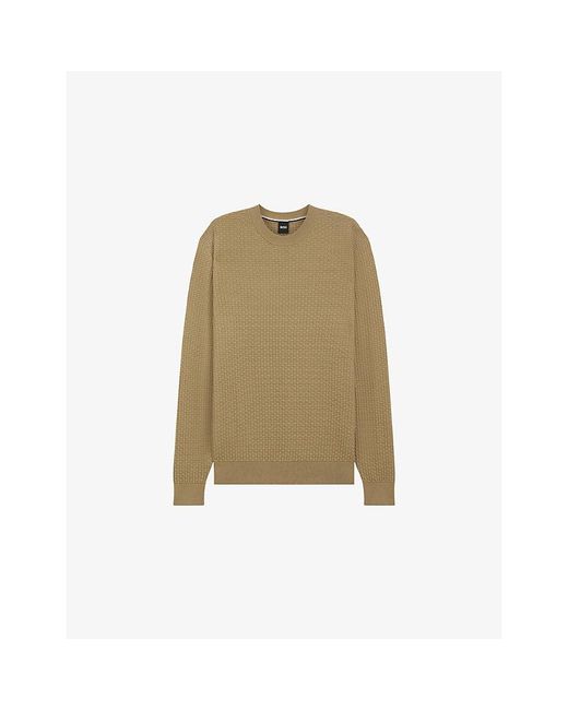 Boss Green Textured Regular-Fit Cotton-Knit Jumper for men