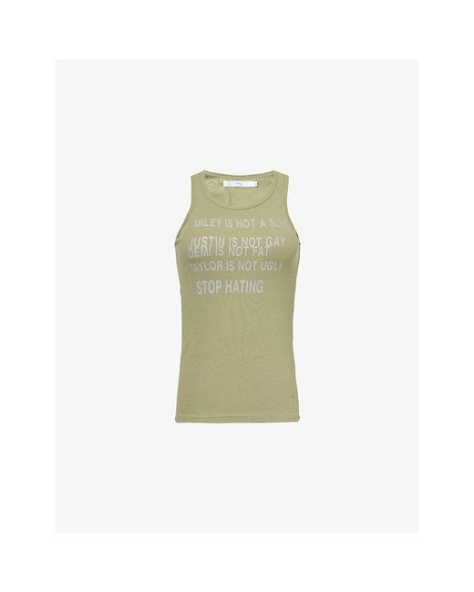 PRAYING Green Feel Good Slogan-Print Slim-Fit Cotton Vest