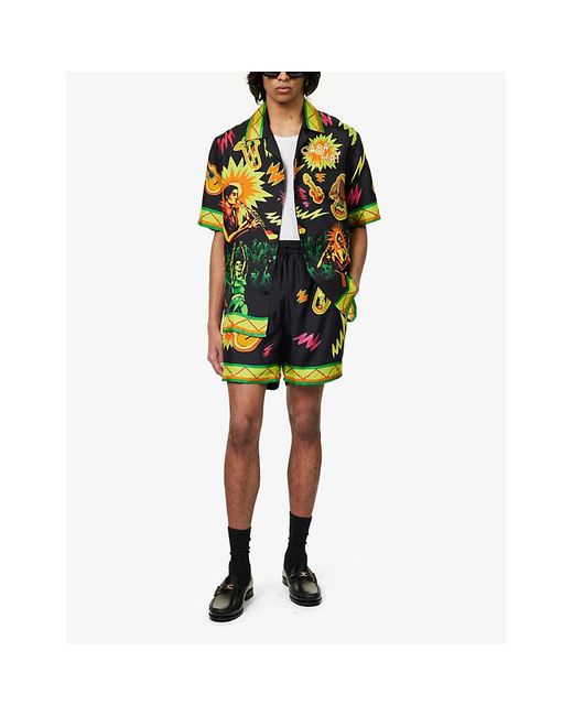 Casablancabrand Black Music For The People Graphic-print Silk Shorts for men