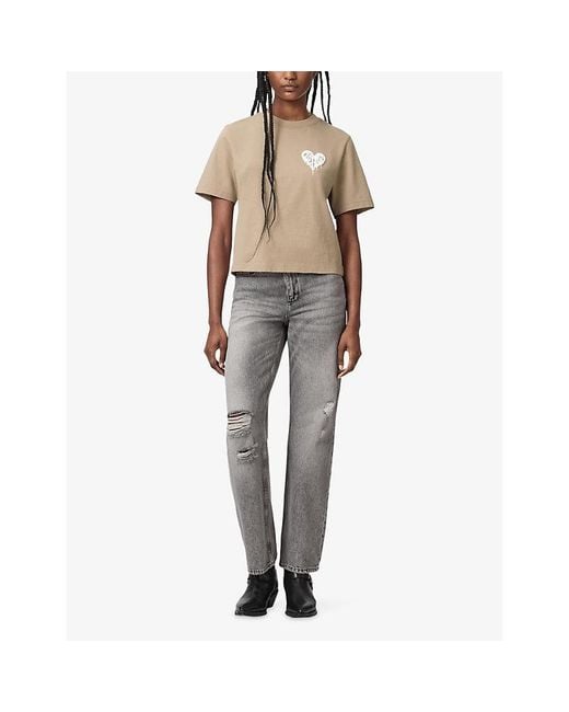 AllSaints Natural Lisa Trip Logo-Print Short-Sleeve Cotton T-Shirt