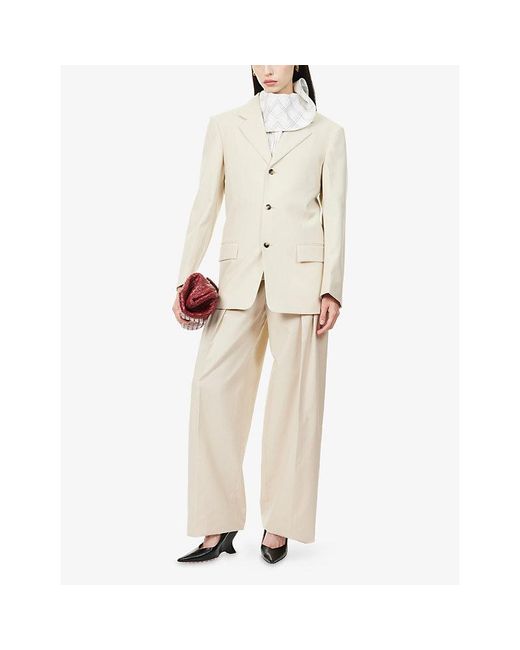 Bottega Veneta Natural Pinstripe Single-Breasted Wool And Cotton-Blend Blazer