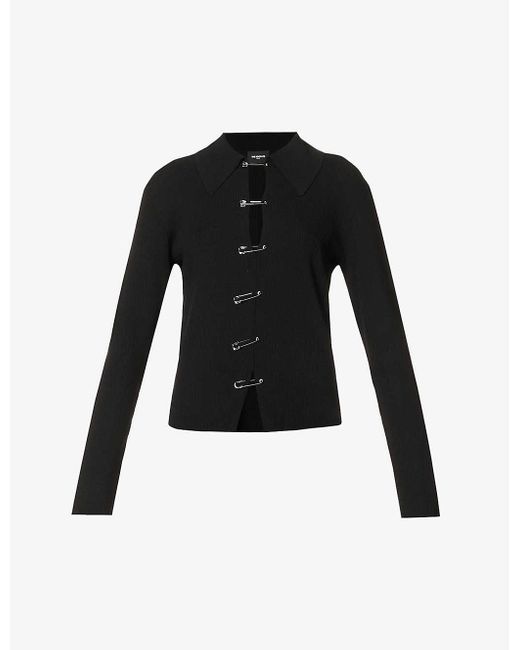 The Kooples Black Safety-pin Embellished Stretch-knit Polo Shirt
