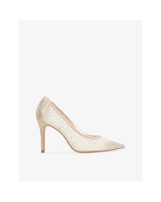 Dune White Brightest Rhinestone-Embellished Mesh Courts