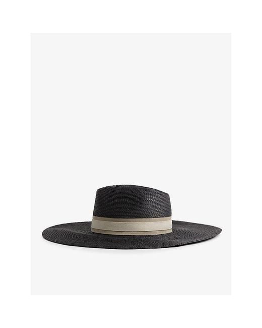 Reiss Black Georgina Wide-brim Raffia Hat