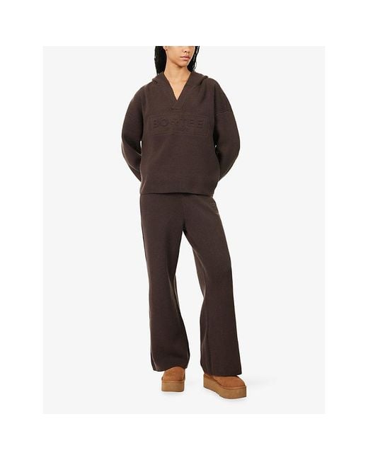 BO+TEE Brown Logo-Embossed Ribbed Knitted Hoody