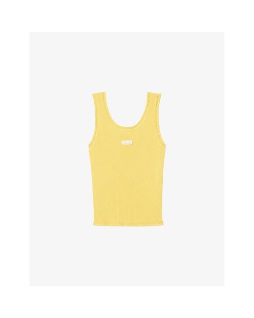Claudie Pierlot Yellow Contrast-Trim Ribbed Knitted Top