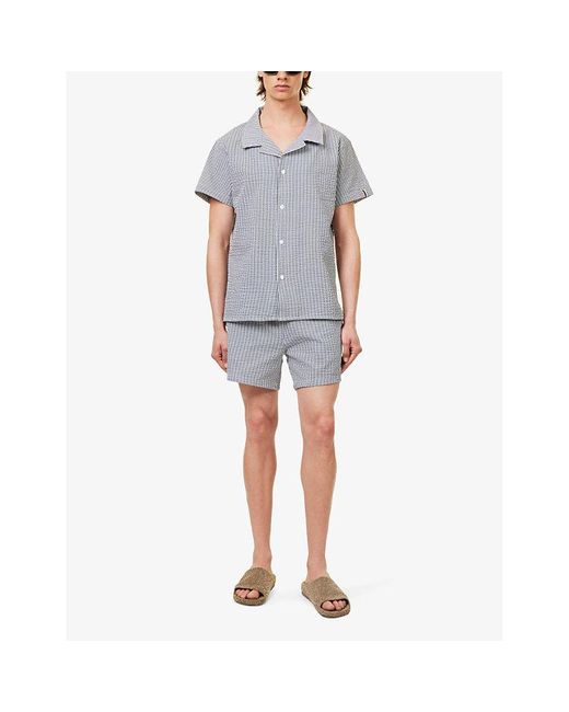 Boss Gray Stripe-print Relaxed-fit Woven-blend Shirt for men