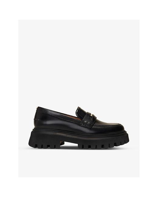 Maje Black Clover-embellished Platform Leather Loafers