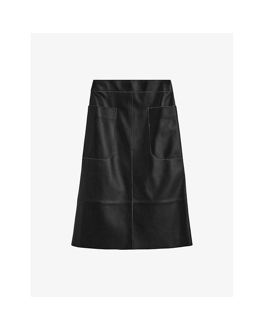 Joseph Black Blomfield Side-Pocket Leather Midi Skirt