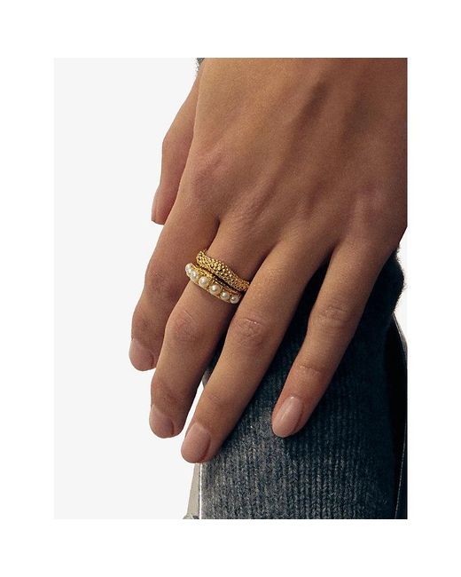 Missoma Metallic Baya 18Ct-Plated Brass And Freshwater Pearl Stacking Ring Set