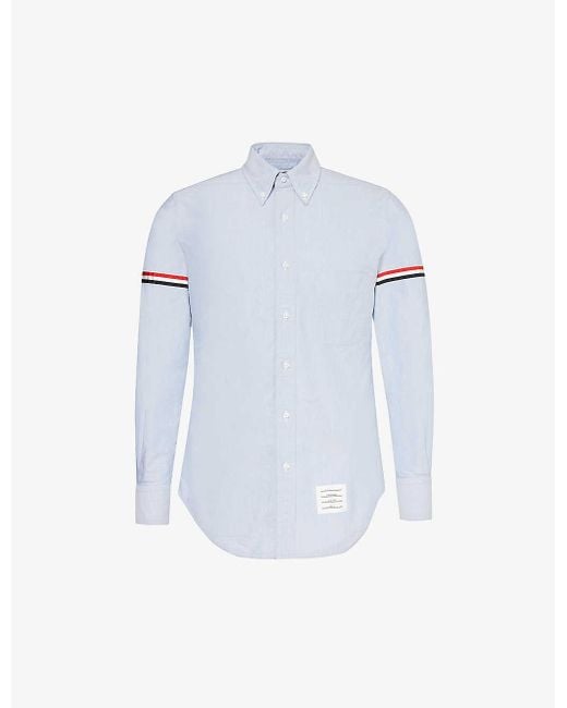 Thom Browne Blue Brand-patch Long-sleeved Cotton Shirt for men