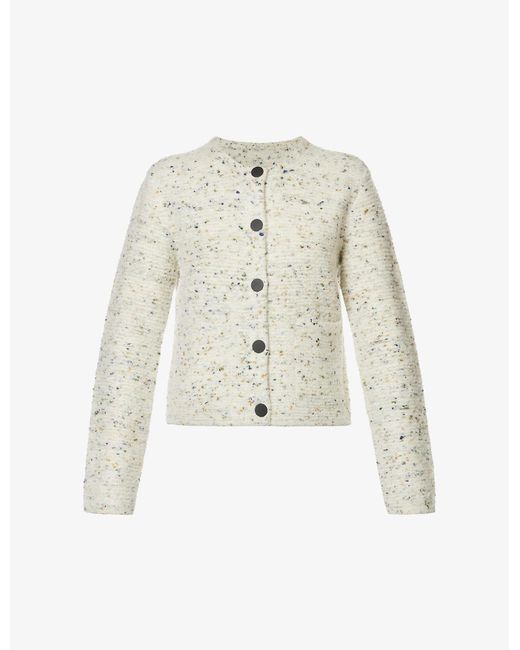 Theory Tweed Boucle-texture Wool-blend Cardigan in White | Lyst Canada