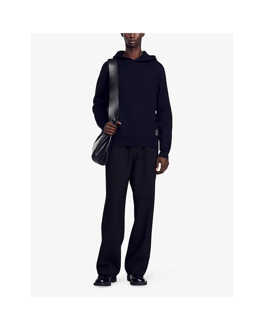 Sandro Blue Logo-Patch Stretch-Woven Hoody for men