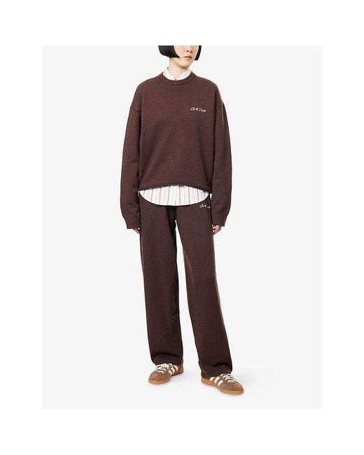 Ru & Rocka Brown Oversized Brand-Embroidered Knitted Jogging Bottoms
