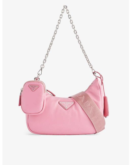 Prada Pink Re-edition Brand-plaque Leather Shoulder Bag