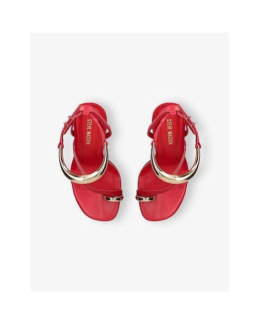 Steve Madden Red Tia Faux-Leather Heeled Sandals