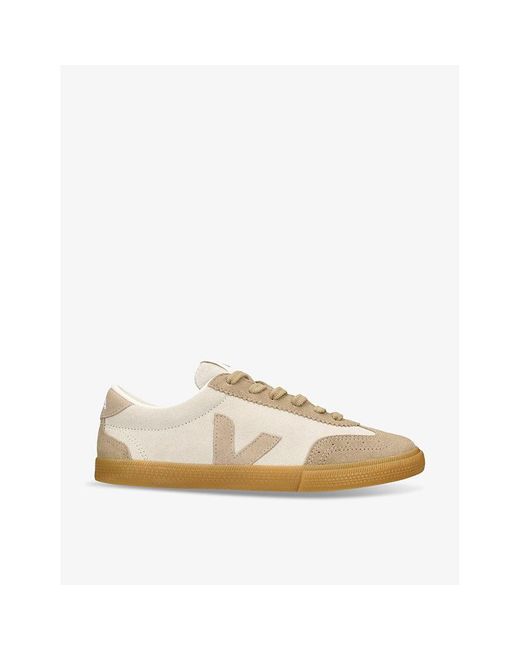 Veja Natural Volley Logo-embroidered Suede Low-top Trainers