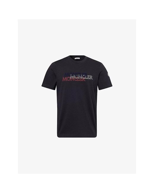 Moncler Blue Logo-Print Crewneck Cotton T-Shirt for men