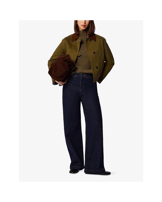 Whistles Green Short Corduroy-Collar Cotton Jacket