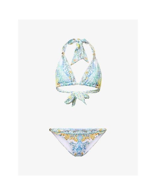 Camilla Blue Floral Triangle-Cup Bikini Set