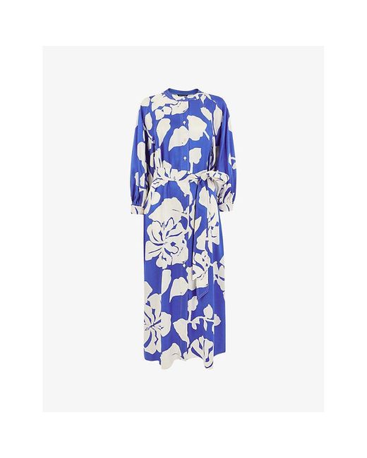 Whistles Blue Mable Graphic-print Woven Midi Dress