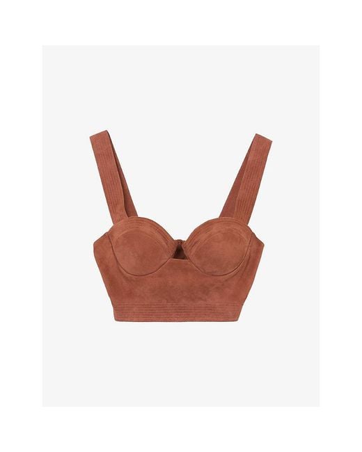 Reiss Brown X Atelier Farley Suede Bustier Top