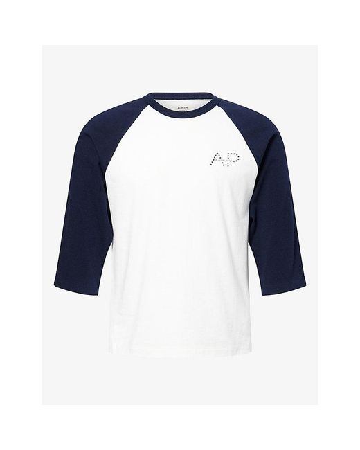 Austin Post Blue Raglan Baseball Spirit Cotton T-Shirt for men