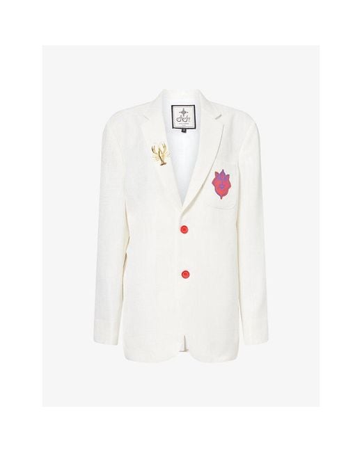 Ara White Brand-Print Single-Breasted Tweed Blazer