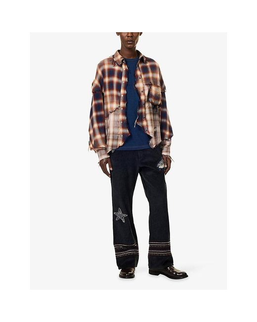 KHOKI Blue Patched Design Cotton Corduroy Trousers for men