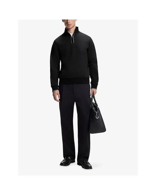 Boss Black Funnel-Neck Half-Zip Cotton Sweatshirt for men