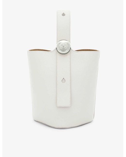 Loewe White Pebble Mini Leather Bucket Bag