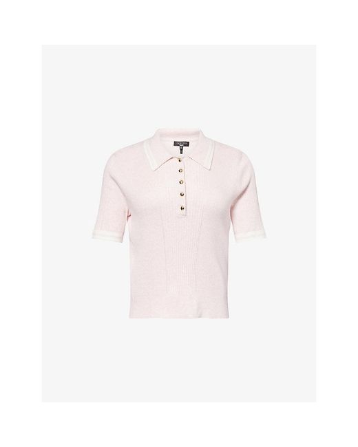 Rag & Bone Pink Laurie Tipped-Collar Cotton And Cashmere-Blend Polo Shirt