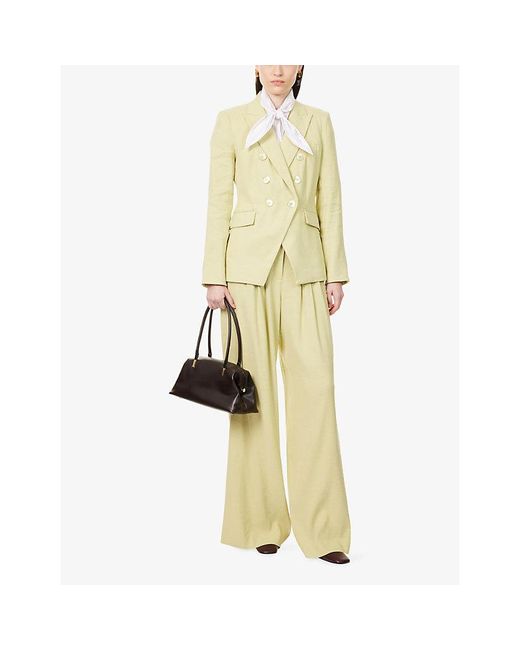 Veronica Beard Yellow Miller Dickey Peak-Lapel Linen-Blend Blazer